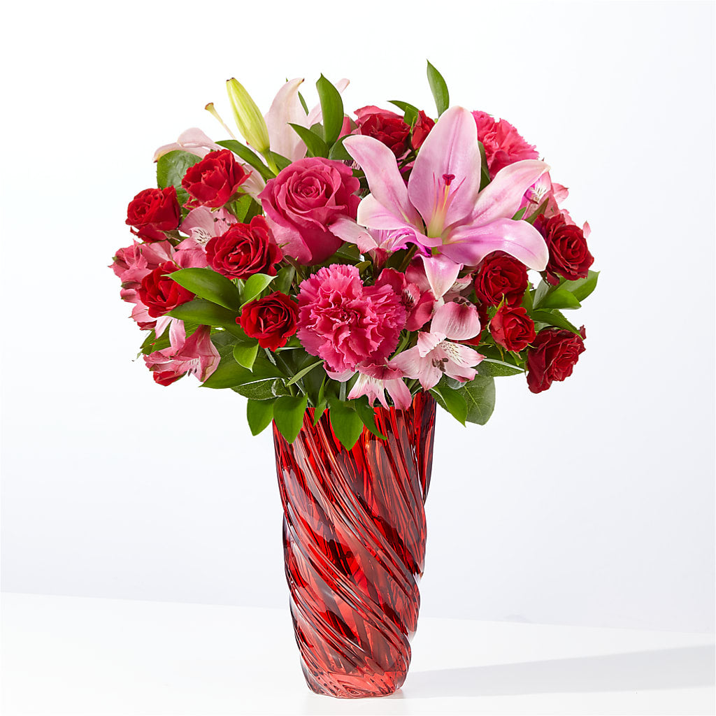 In Love Bouquet with Luxe Swirl Vase – County Seat Florist, Mays Landing NJ