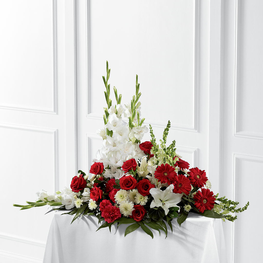 Crimson & White Arrangement – County Seat Florist, Mays Landing NJ