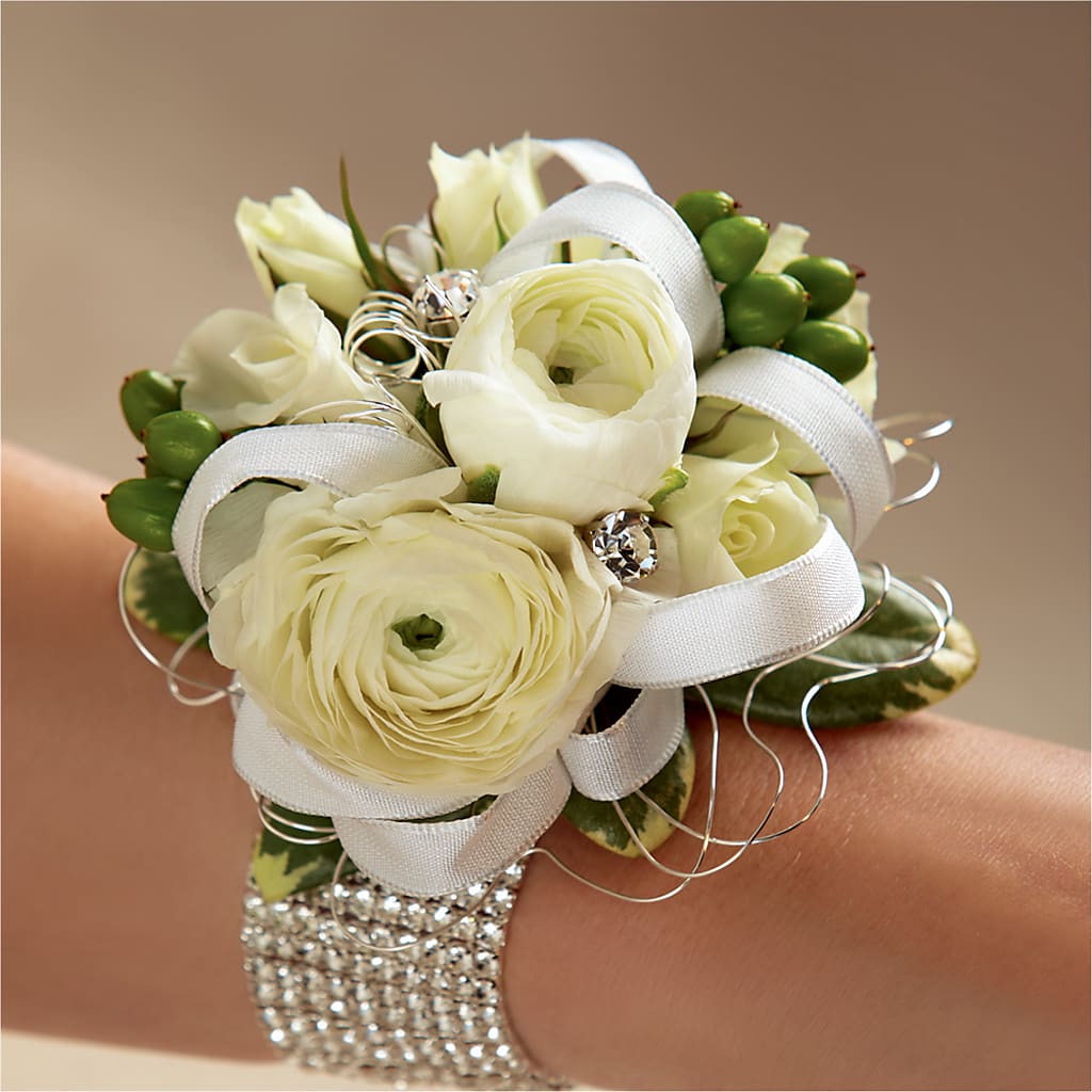 White Wedding Corsage – County Seat Florist, Mays Landing NJ